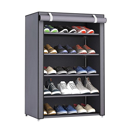 Schuhregal mit 6 Ebenen und 5 Ablagen staubdichter Stoffbezug große vertikale Schuhaufbewahrung für Hauseingang oder Schrank platzsparendes Design