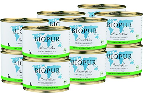 BIOPUR Bio Hundefutter Rindmuskelfleisch für Hunde 12x380g