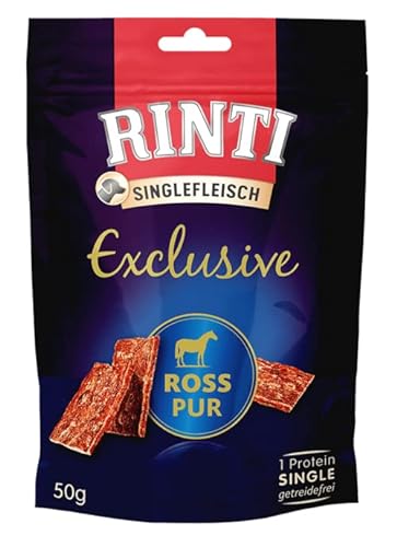 RINTI Singlefleisch Exclusive Snack Ross Pur 50g Ergänzungsfuttermittel für ausgewachsene Hunde Ausschließlich Ross für empfindliche Hunde bei Allergien Als Belohnung