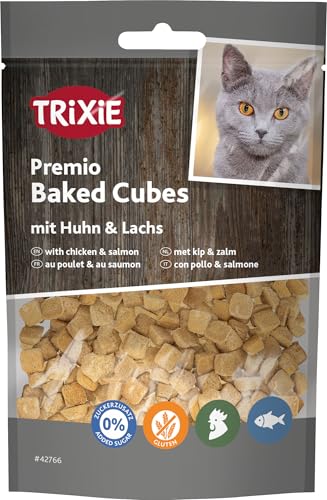 Trixie Katzensnack Premio Baked Cubes aus natürlichen Zutaten 50 g leckere Katzenleckerlis mit Huhn Lachs - 42766