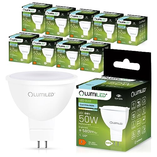 Lumiled 230V GU5.3 LED Lampen Leuchtmittel Spot 10 Stück Set MR16 6W entspricht 50W 6500K Kaltweiß 580 Lumen 120 Abstrahlwinkel Spots Glühbirnen