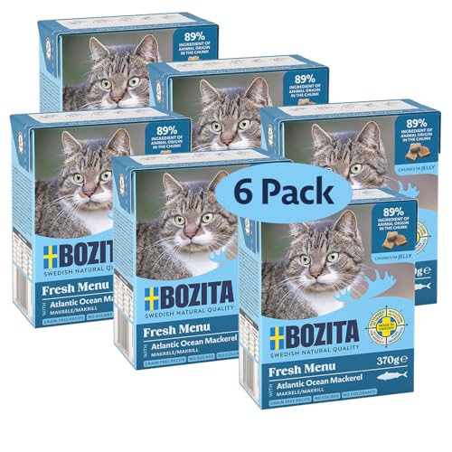 Bozita Tetra Nassfutter Makrele in Gelee 6x370g getreidefreies zuckerfreies Katzenfutter ohne Gentechnik 7 5% Protein 5% Fett vollwertig ausgewogen für Feinschmecker