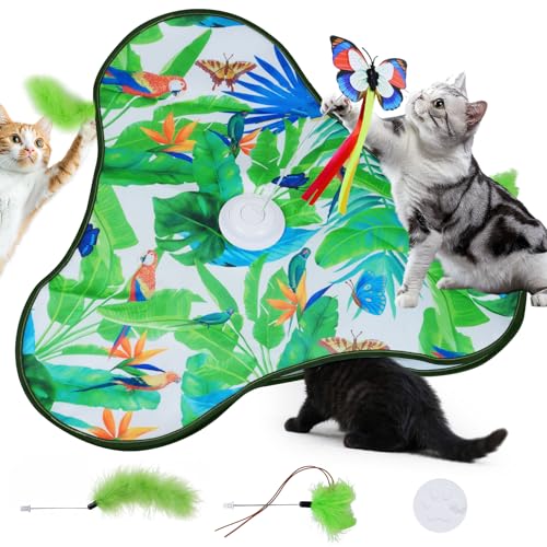 Ninonly 4 in 1 Interaktives Katzenspielzeug Automatisches Katzenspielzeug mit 3 Spielmodi 3 Realistischen Geräuschen und Flatterndem Schmetterling Intelligenzspielzeug Für Katzen mit Bewegungssensor