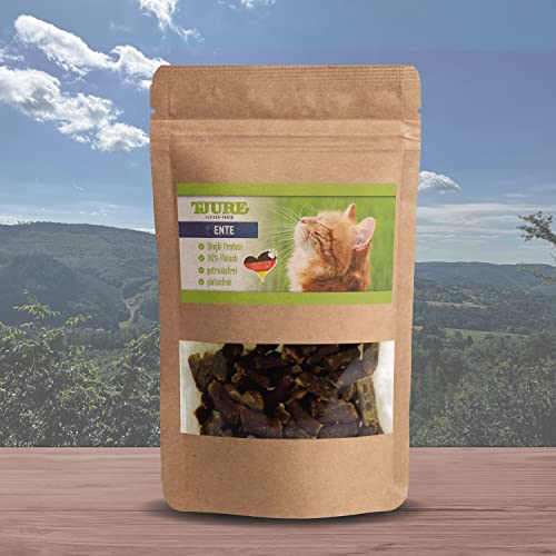 TJURE Katzen Leckerlies Ente 50g 95% Fleischanteil Getreidefrei Zuckerfrei Natürliche Katzensnacks ohne Zusatzstoffe Bröselfrei fettfrei Für alle Katzenrassen geeignet