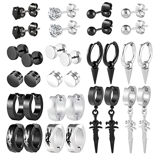 ALEXCRAFT Ohrringe Herren Edelstahl Schwarz Ohrringe Ohrstecker Creolen Kleine Huggie Tunnel Piercing für Herren Männer Ohrclips Kombinationsstile