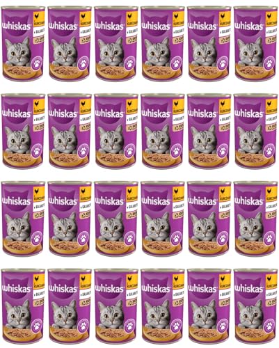 Whiskas Adult 1 Katzenfutter Nassfutter mit Huhn in Gelee 24 Dosen 24 x 400g