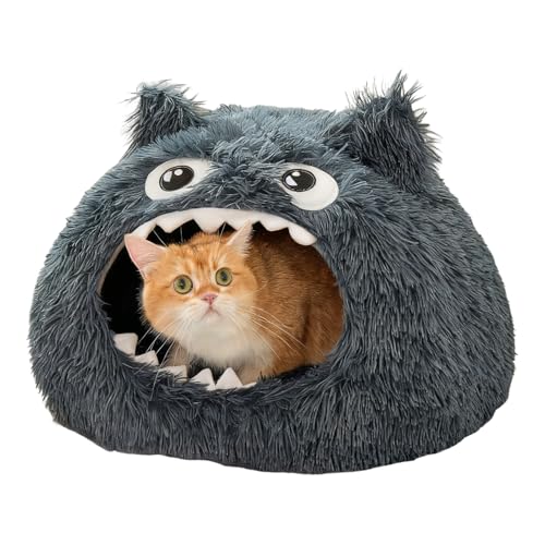 Katzenbett Höhle Weiches Und Spaßiges Haus Mit Offenem Eingang - Waschbares Kissen Für Katzen Versteck Und Bett Für Welpen Kätzchen Zum Schlafen In Innenräumen Bei Kaltem Winterwetter
