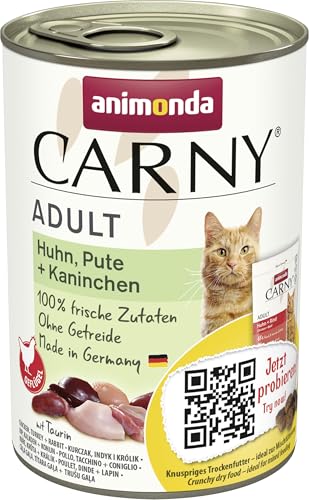 Carny Nassfutter Mix Huhn Pute Kaninchen 6x 400g Nassfutter ohne Getreide und Zucker für ausgewachsene von animonda mit frischen fleischlichen Zutaten