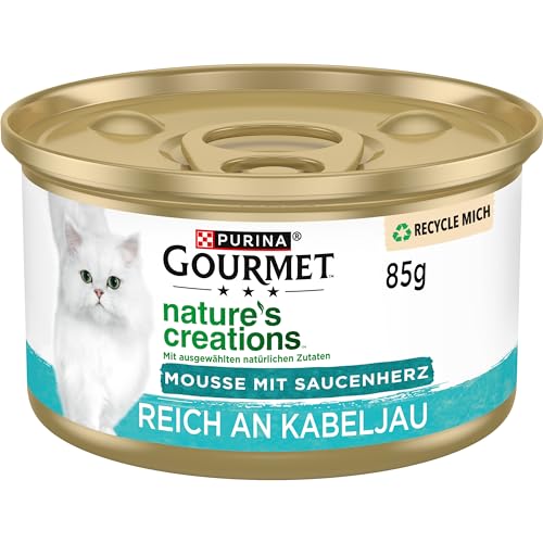 PURINA GOURMET Nature s Creations Mousse mit Saucenherz Katzenfutter nass reich an Kabeljau 12er Pack 12 x 85g