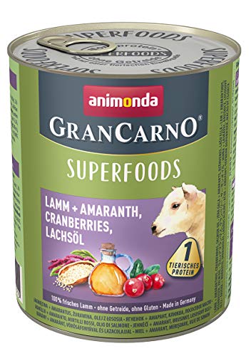animonda Gran Carno adult Superfoods Hundefutter Nassfutter für ausgewachsene Hunde Lamm Amaranth Cranberries Lachsöl 6 x 800 g 6er Pack 6 x 0.8 kilograms