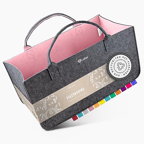 LoFelt Filztasche Holzkorb Brennholzkorb Kaminholz aus 100% recyceltem Plastik Filztasche groß geeignet als Filz Einkaufstasche Kaminholztasche Filzkorb Rosa