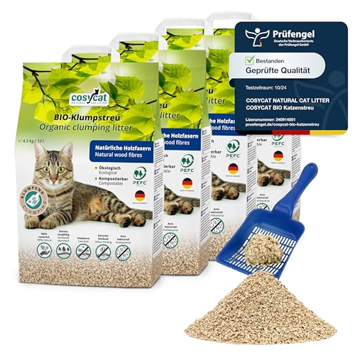 COSYCAT Klumpendes Bio Holz 100% Natürlich in der Toilette entsorgbar pflanzlich   Holzstreu FEIN 40 l 4x l