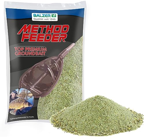 Balzer Premium Method Feeder Fertig-Futter - Futter der Spitzenklasse sehr hoher Anteil an Proteinen Fischmehl Allround - grün