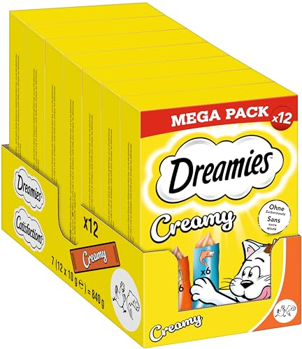 Dreamies Creamy Snacks Cremige Katzensnacks mit Huhn Lachs Megapack 7x12x10g