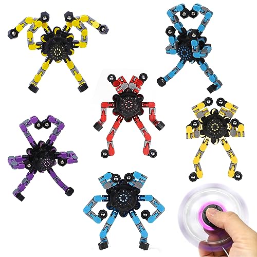 6PCS Robot Fidget Spinner Spielzeug für Kinder Erwachsene DIY Deformation Chain Transformator Mechanische Fingertip Spielzeug Neuheit Gyro Geschenke für Klassenzimmer Geburtstagsfeier