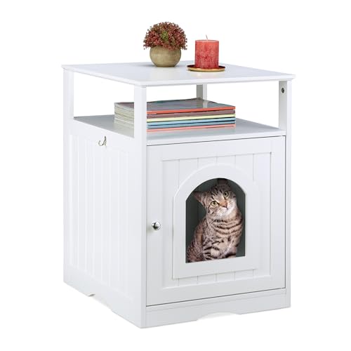 Relaxdays Katzenschrank großer Eingang mit Ablage Rückseite mit Luftlöchern HBT 64 x 48 x 53 cm Katzenkommode weiß
