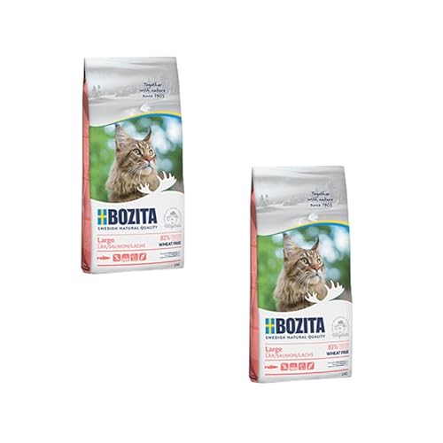 Bozita - Feline Large - Salmon Wheat Free Doppelpack 2 x 400 g Getreidefreies Trockenfutter für Katzen mit Lachs Alleinfuttermittel für die Erwachsene Katze Mit Biotin