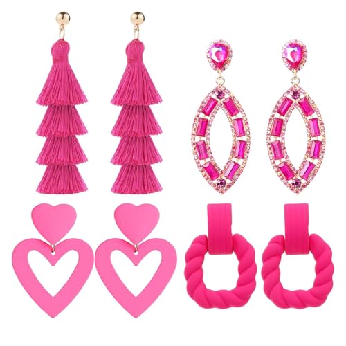 Xistuoz Pinke Ohrringe böhmische baumelnde Creolen-Set rosafarbenes Statement-Damenschmuck leicht für Mutter Schwester Liebhaber Freunde Valentinstag Partys