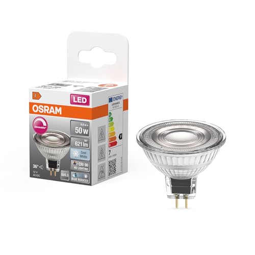 OSRAM Superstar dimmbare LED-Lampe mit besonders hoher Farbwiedergabe CRI90 für GU5.3-Sockel klares Glas Kaltweiß 4000K 621 Lumen Ersatz für herkömmliche 50W-Leuchtmittel dimmbar 1-er Pack