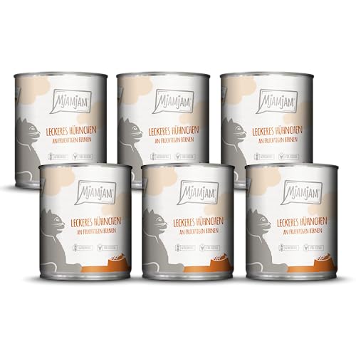 MjAMjAM Premium Nassfutter für Katzen - leckeres Hühnchen an fruchtigen Birnen 800g 6er Pack 6 x 800g naturbelassen mit extra viel Fleisch