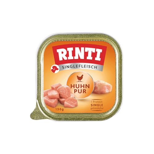 Rinti   Singlefleisch für Sensible 100% Hühnerfleisch. Alleinfutter Schälchen Getreide Kohlenhydrate und künstliche Zusätze 10x150g Huhn Pur