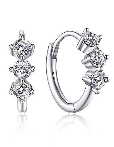 MomentWish Creolen Silber mit Moissanite Diamant 0 6 Karat 10mm Silber Creolen Damen 925 Ohrringe klein Liebes Geschenk für Freundin 3 Steine