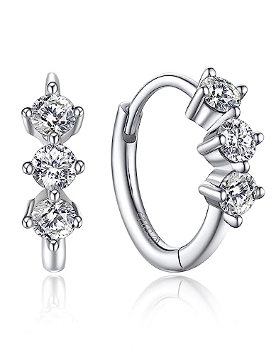 MomentWish Creolen Silber mit Moissanite Diamant 0 6 Karat 10mm Silber Creolen Damen 925 Ohrringe klein Valentinstag Romantisches Geschenk für Freundin 3 Steine