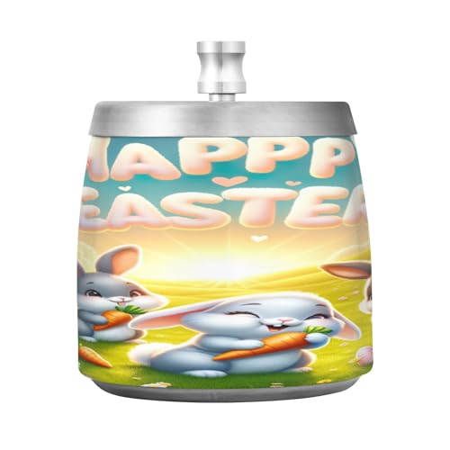 Niedlicher Osterhasen Zigarettenstummel-Eimer Aschenbecher aus Edelstahl mit Deckel groß Stand-Aschenbecher draußen