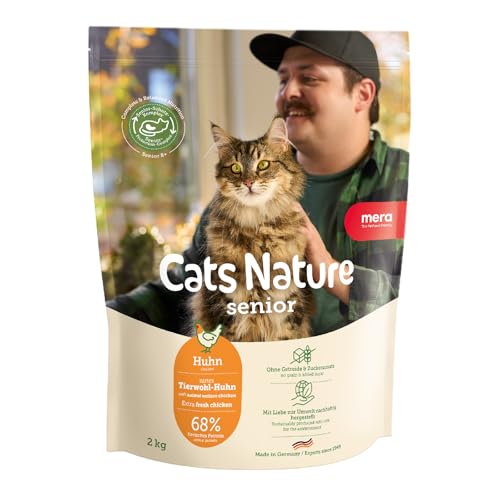 MERA Cats Nature Huhn Premium Senior Katzenfutter Trocken 2kg Getreidefrei zuckerfrei nierenschonend Trockenfutter für Katzen mit hohen Fleischanteil Dry Cat Food