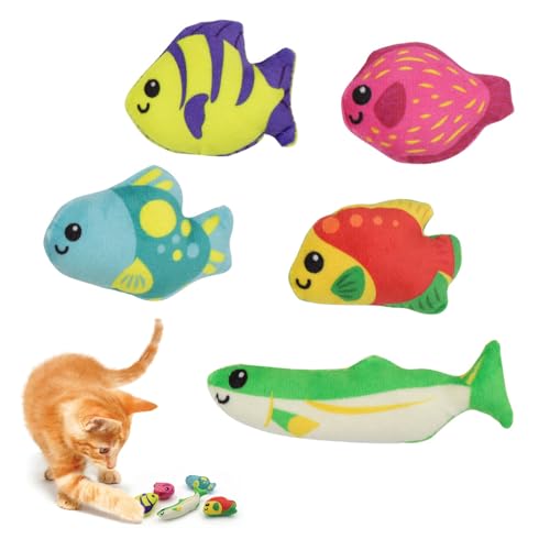 Katzenminze Spielzeug 5 Stück Plüsch Katzenminze Kissen Katzenminze Spielzeug Verschieden Tropischer Fisch Form Katzenspielzeug mit Katzenminze Katzenspielzeug für Katzen Spielen Kauen Zahnpflege