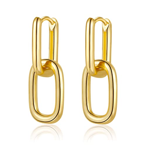 LILIE WHITE Paper Clip Ohrringe für Frauen Link-Ohrringe 14 Karat Gold Creolen Ohrringe Goldene Tropfen-Ohrringe für Frauen Rechteckige Ohrringe Link-Ketten-Ohrringe