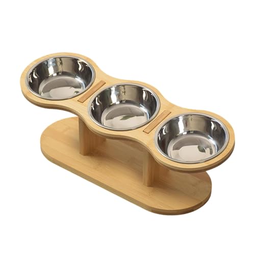 Ronyme Erhöhter Hundenapf mit Ständer 3 Töpfe Futternapf für Haustiere erhöhter Katzennapf für kleine Hunde und Katzen Silberne Schale