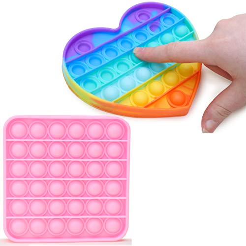 Toyland 2er Pack   Sensorisches Zappelspielzeug   Viele zur Auswahl Rainbow Heart Pink Square