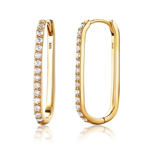MIORE Damen Ohrringe 925 Sterling Silber Creolen quadratische Edelstein Ohrringe mit brillanten Zirkonia Steinen 0.84 Ct hautfreundliche vergoldete Silber Ohrringe 24x2 mm Schmuck vom Juwelier