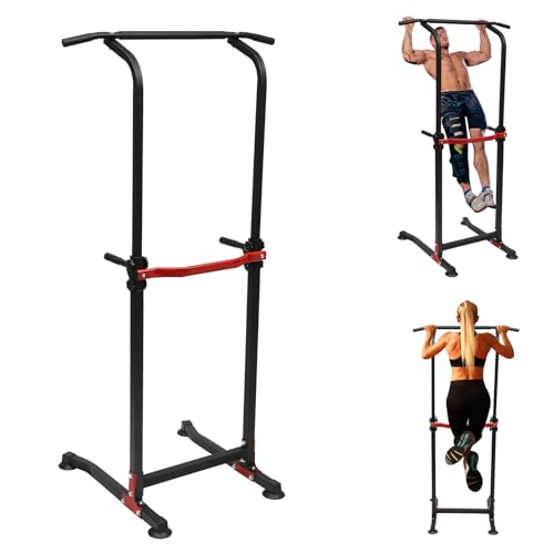 DHQCQL Klimmzugturm Klimmzugstange Outdoor Multifunktionale Verstellbar Klimmzug Dip Station max. 150kg Liegestützgriffe Höhe 165-210 CM Freistehend Fitnessgeräte für Zuhause