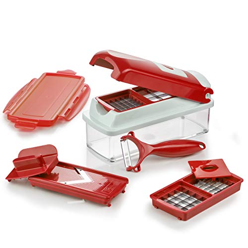 Genius Nicer Dicer Smart 9 Teile in Rot Obst- und Gemüseschneider würfeln stifteln hobeln schneiden - perfekt zur Zubereitung von Obst- und Gemüsegerichten 22.2 x 10 x 8.19 cm