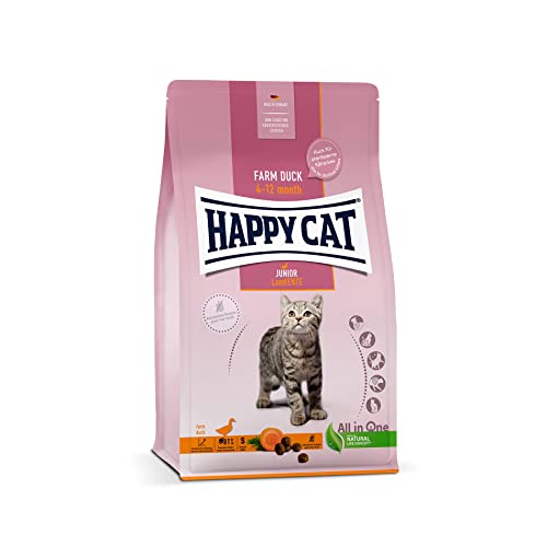 Happy Cat 70543 - Young Junior Land Ente - Katzen-Trockenfutter für Jung-Katzen ab dem 4. Monat - 300 g Inhalt