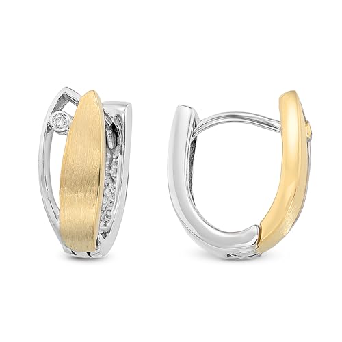 CASSINI Bicolor Creolen - mattiertes Gold-Blatt-Design Ohrringe nickelfrei Zirkonia Schmuck für Damen elegant für Alltag stilvolle Silber- Gold-Hoops bequem zeitlos vielseitig tragbar 3CZZ