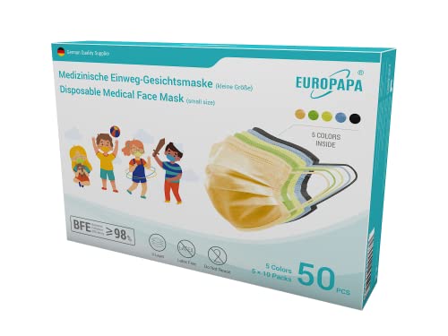 EUROPAPA 50x bunte Medizinisch Mini Model S kleiner Größe Type EN14683 zertifizierte 3 Gesichtsmaske Einwegmaske
