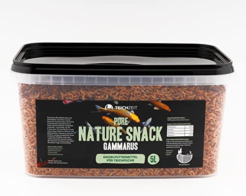 NatureHolic - Teichzeit Pure Nature Snacks - Gammarus I getrocknete Futtertiere I für Koi und andere Teichfische I Schwimmfähiges Futter I Made in Germany I 5000 ml