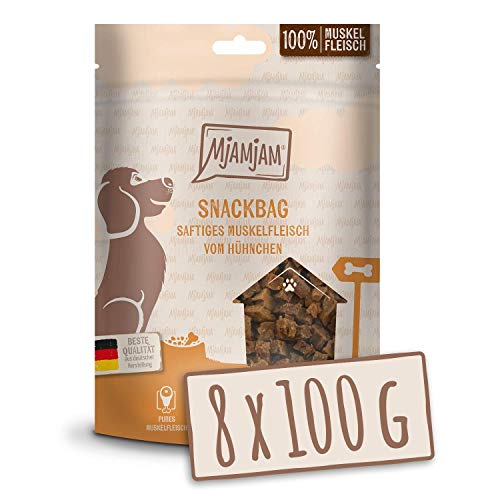 MjAMjAM - Premium Hundesnack - Snackbag saftiges Muskelfleisch vom Hühnchen getreidefrei Monoprotein 8 x 100g 452038