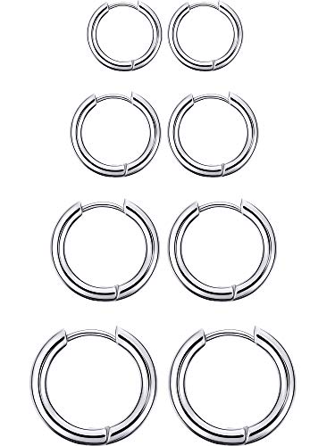 4 Paare Edelstahl Creolen Kleine Knorpel Hoop Nase Lippen Ringe für Männer und Damen 8 mm 10 mm 12 mm 14 mm Stahlfarbe