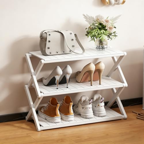 TapferBahn Schuhregal Aus Holz Zusammenklappbar StöCkiger Faltbar Mini Schuh Regal Zusammenklappbar Freistehendes Schuhregal Platzsparend FüR Kleine RäUme Und Ecken