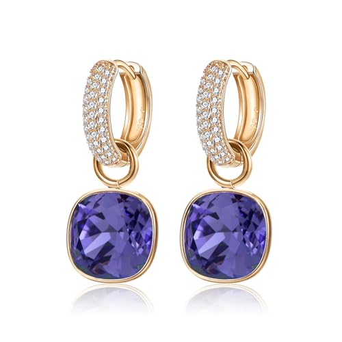 XUPING Lila Kristall Creolen Ohrringe für Damen Gold Creolen Hängend 14k Vergoldet Strass Cubic Zirkonia Hypoallergenic Jewelry Purple