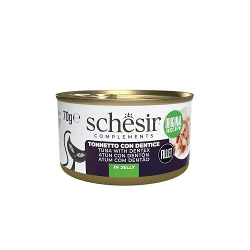 Schesir Thunfischfilets mit Gelee-Zahn ergänzendes Nassfutter für Katzen Originalrezept 100% natürlich 12 Dosen 70 g