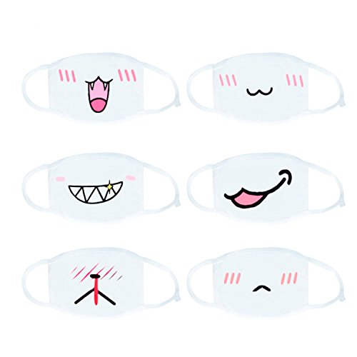 Xshelley 6 Pack Mundmaske Unisex Baumwolle Super Cute Fashion Gesichtsmaske Anti-Staub-Maske Weiß für Jungen und Mädchen