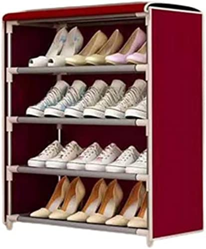  mehrschichtiger Schuhschrank Oxford Stoff Reißverschluss 22 8x 11 8x 21 7 Zoll Aufbewahrungsregal Schuhschrank Heimdekoration fünf Schichten rot