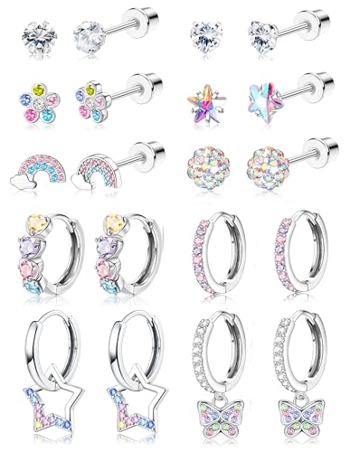 JeweBella 10 Paar Hypoallergene Ohrringe für Damen und Mädchen - Chirurgenstahl Medizinische Ohrstecker Creolen Hängende Set Mit Schmetterling Blume Herz Stern - Kinder Set