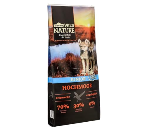 Dehner Wild Nature Hundetrockenfutter Junior Hochmoor hoher Fleischanteil tierisches Protein pflanzliche Inhaltsstoffe mit Gemüse artgerecht getreidefrei glutenfrei ohne Zucker 12 kg