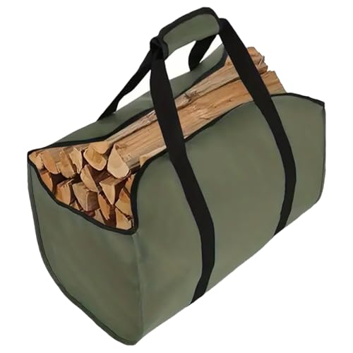 Brennholz Tragetasche groß Kaminholz Tasche Holzkorb Aus reißfestem wasserdichtem Oxford ideal für Kamin Outdoor auch als Einkaufskorb oder Tote Bag Armee grün